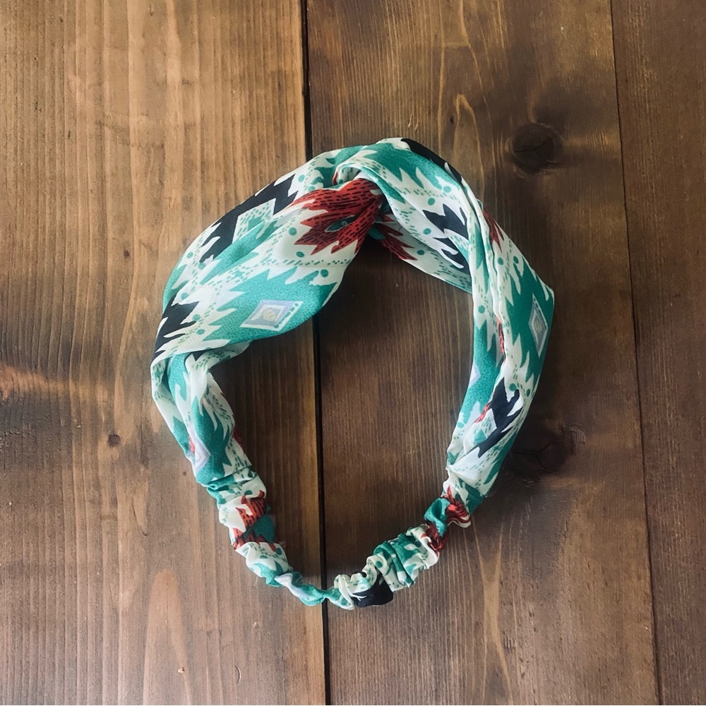 Aztec print green knot headband